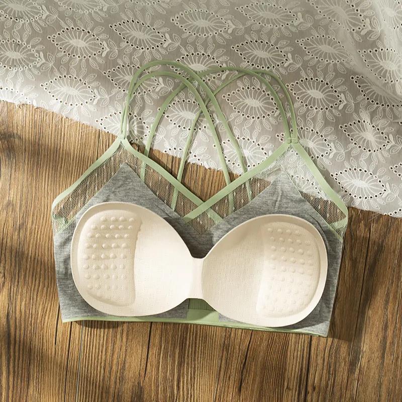 Graphene Ice Traceless Underwear Women's Bra Gathered Without Steel Ring Sports Sexy Lace Suspender Beautiful Back Woman