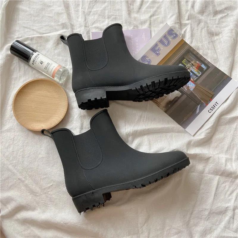 Rain Boots Female Mid-tube Martin Boots Water Shoes Non-slip Waterproof Wear-resistant Four Seasons All-match Solid Color Boots