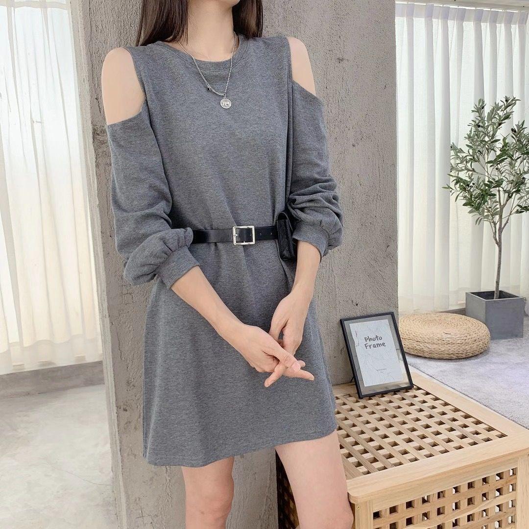 Spring and Autumn Retro Bottoming Shirt Strapless Sexy Bag Hip One-piece Dress Loose Solid Color Long-sleeved Dress Female Scheming Niche Design