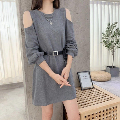 Spring and Autumn Retro Bottoming Shirt Strapless Sexy Bag Hip One-piece Dress Loose Solid Color Long-sleeved Dress Female Scheming Niche Design