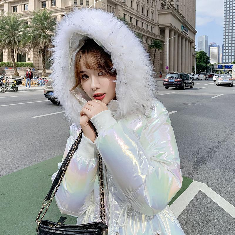 Fur Collar Cotton Clothes Women's Winter Coat Ladies Cotton-padded Jacket Loose Shiny Bread Coat Long-sleeved Top