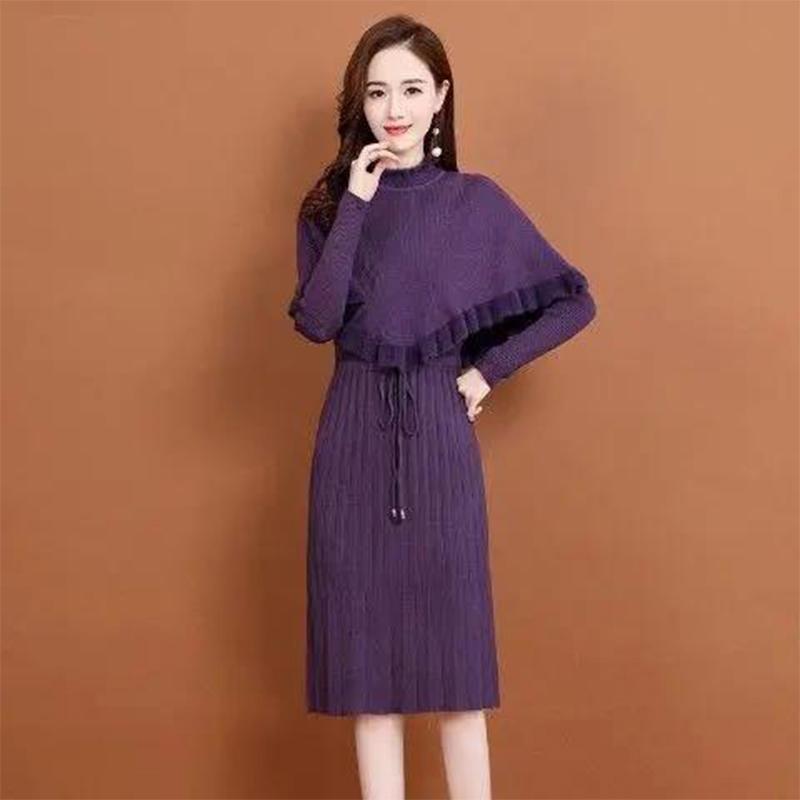 Knitted Dress Women's 2021 Autumn and Winter Temperament Winter Dress Mid-length Bottoming Inner Sleeve Sweater Dress Dress