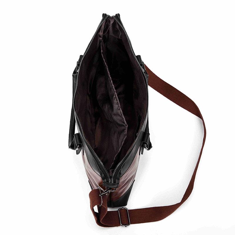 Business Briefcase Men Brown PU Leather Wild Zipper Waterproof Handbag Shoulder Bags Computer Bag