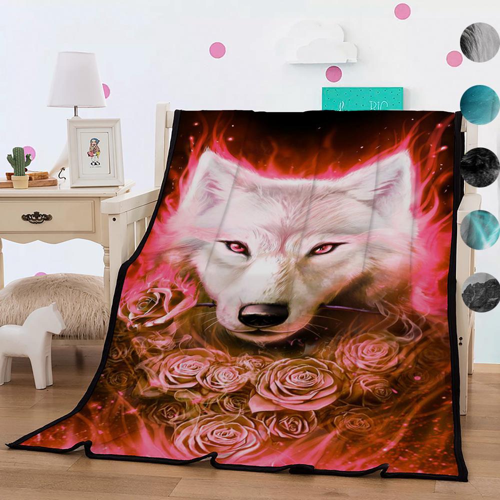 Animals 3D Printed Plush Hooded Blanket for Adults Kid Wearable Blankets Rose and Wolf