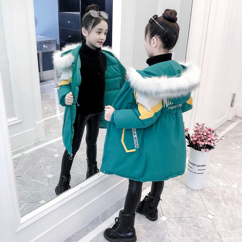 Winter Thicken Warm Big Fur Collar Girls' Cotton-padded Clothes Big Children's Children's Cotton-padded Clothes Mid-length Girls' Winter Coat Thicken