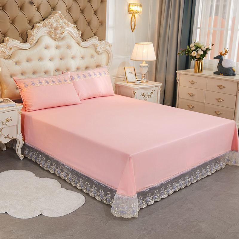 Three-piece Solid-color Lace Bed Sheet Set Single and Double Skinny Naked Sleeping Four Seasons General Increased Thickening Bed Sheet Set