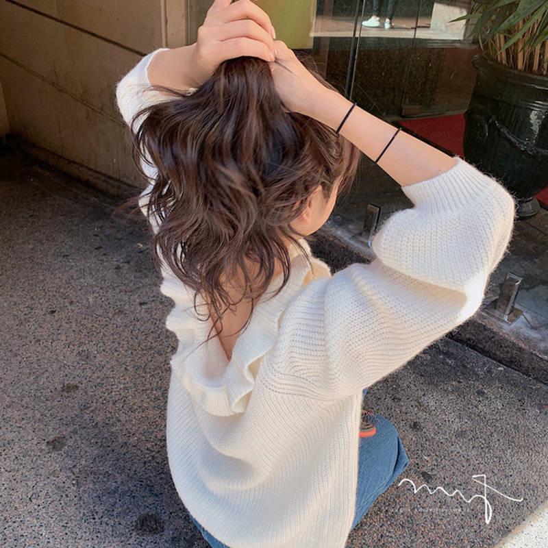 Women Strapless Sweater Ruffles Knitted Shirt Showing Your Sexy Clavicle Pullover Jumper