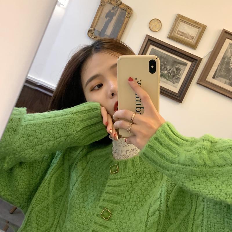 Autumn and Winter Women's Outer Wear Warm Sweater Casual Loose Thickening Retro All-match Twisted Korean Twist Knitted Cardigan