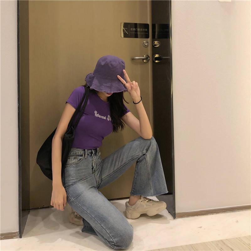 WTEMPO Retro Pants Show Thin Wild High-waisted Denim Trousers Women Temperament Slim Flared Pants