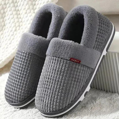 Men Winter Cotton Shoes Unisex  Home Slippers Leather  Non Slip Slippers Waterproof  Plush Warm Indoor Shoes