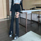 Hong Kong Flavor Hollow Strap Micropaped Fork Is Thin Black Jeans Female Mopping Pants Tide