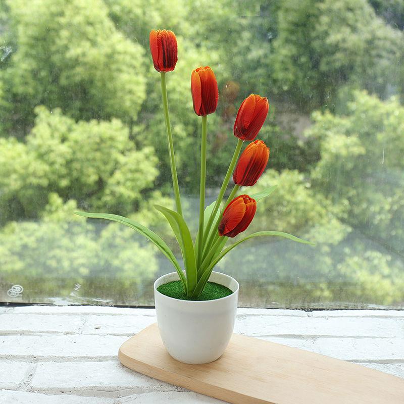 Fake Flower Tulip Bonsai Simulation Flower Creative Home Interior Dining Table Living Room Decoration Simulation Plant Artificial Flower
