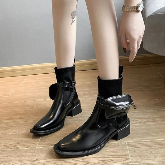 Boots Woman Martin Boots Black Chelsea Boots Thick with Short Boots Autumn and Winter Plus Velvet Warm Snow Boots Cotton Boots