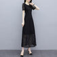 Korean Version Black High-end Lace Dress Female Spring Summer Short Sleeve Round Neck Long Dress