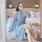 Women's Solid Sexy Long-sleeved Bathrobes Mid-length Spring Autumn Pajamas Dresses Casual Nightgown Pocket V-neck Loose Home Wear