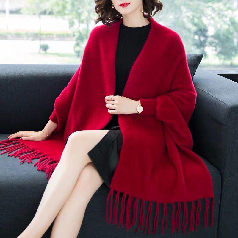 Autumn and Winter Imitation Mink Fleece Sweater Mid-length Cardigan Cheongsam Fashion Cloak