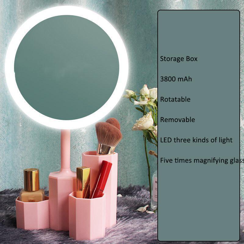 Cosmetic Mirror with Storage Box 3800MAh Makeup Mirror Rotatable Removable LED Three Kinds of Light Five Times Magnifying Glass