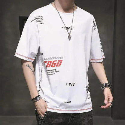 T-shirt for Men O-neck Short Sleeve Thin Shirt Korean Trendy Alphabet Print Tees Soft Casual Loose Pullover for Youth