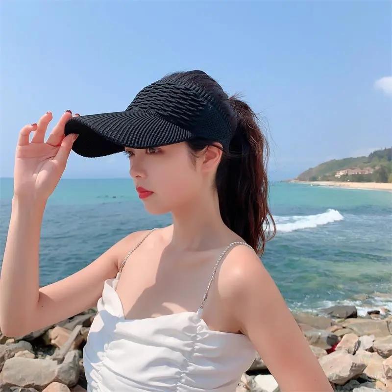 Women's Summer Sports Empty Top Hat Solid Color Pleated Visor Cap Breathable All-match Sunscreen Sun Hat Anti-ultraviolet Sunshade Hat