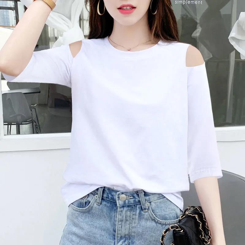 Lady  Summer  Concise  Sweet Style Round-Neck Flower Sleeve Pure Color Fashion Casual Loose T-shirt