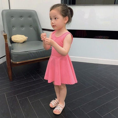 Children Dress Girls Summer Thin Dress Korean Princess Dress Open Back Waistless Sleeveless Dress Pleated A-line Skirt