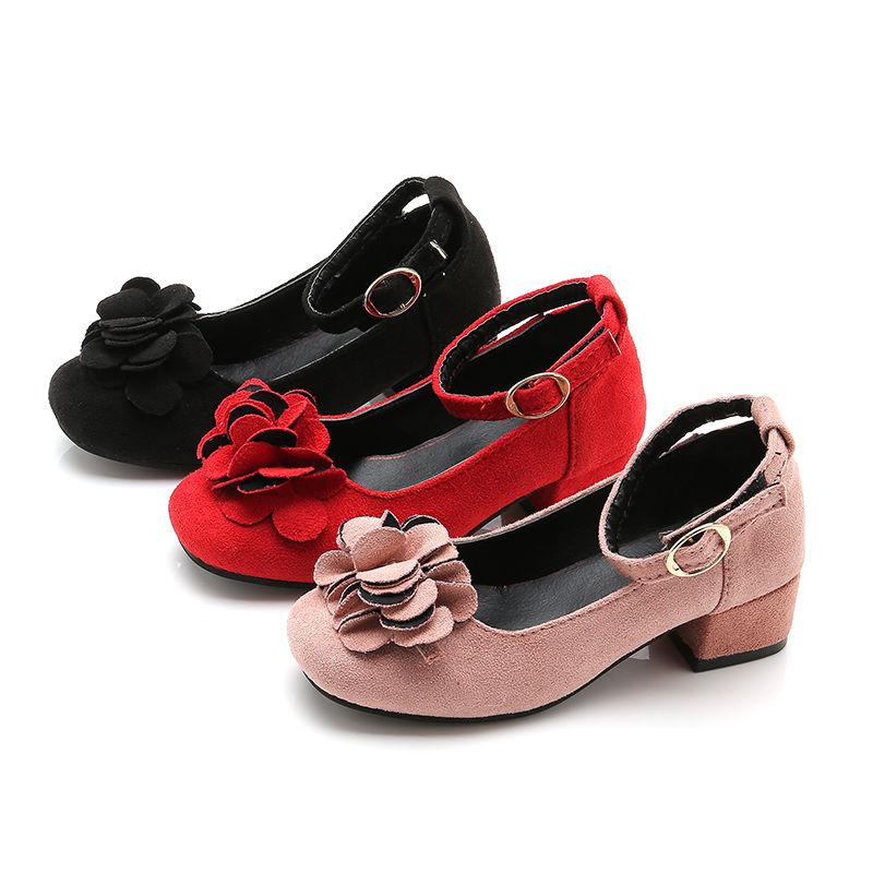 Spring  Autumn Flower Princess Shoes Small High-heeled Children's Shoes Girls Leather Shoes Dance Shoes Children's Large Children's Single Shoes