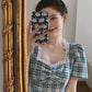 Female Vintage Elegant Plaid Square Neck Bubble Sleeve Vacation Dress Slim Graceful Short Holiday Dress