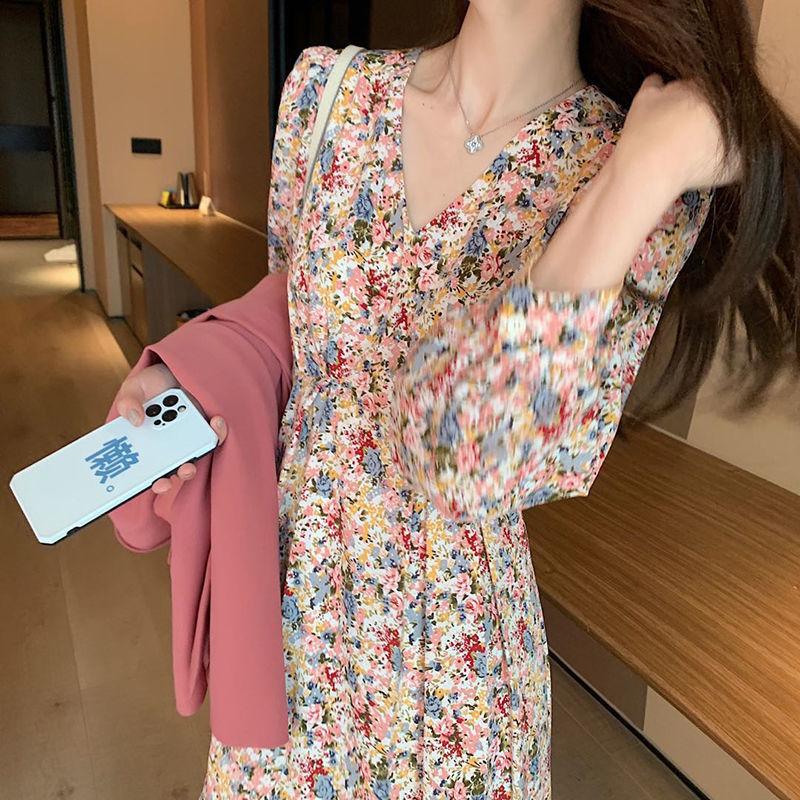 Oil Painting Floral Dress Spring Autumn Girls Long Skirts Thin Gentle French Over-the-knee Long Skirt