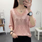 Women's V-neck Hollow Knit Sweater Women's Loose Korean Version of Batwing Sweater Top Women's Short Thin Knit Pullover Sweater