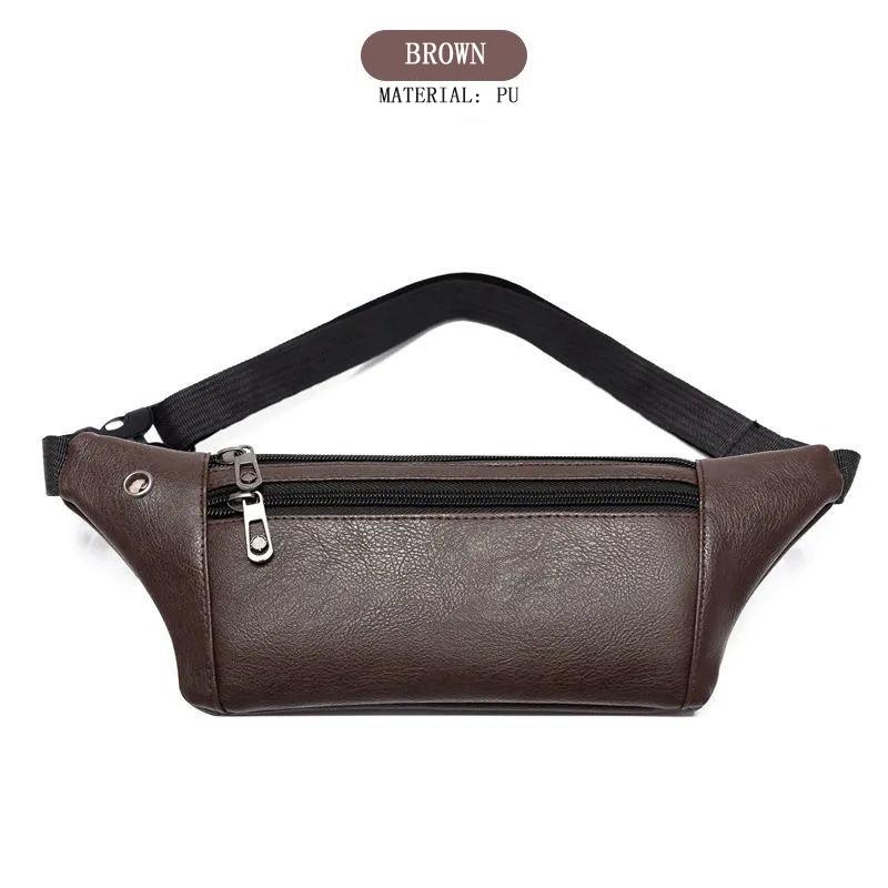Business Leather Multi-layer Small Waist Bag Running Outdoor Mobile Phone Bag Multifunctional PU Chest Bag Receiving Wallet Sports Bag