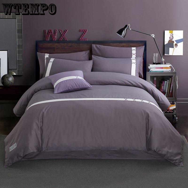 Fashion 100% Cotton Pure Color Bedding Sets Simple 4 Pcs Bedclothes Simple Quilt Cover