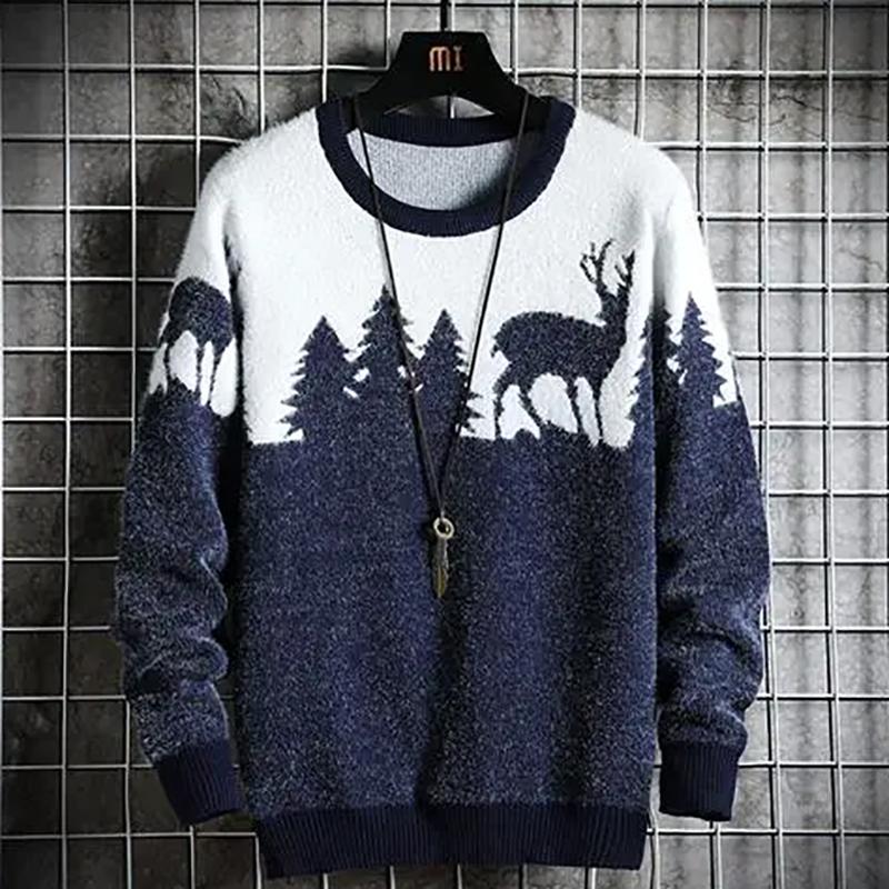 Men's Sweatshirts Trend Round Neck Sweater Casual Youth Stitching Sweater Autumn and Winter