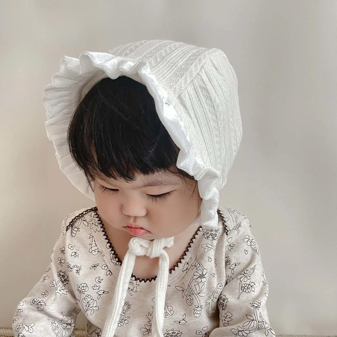Baby Windproof Hat Tire Hat Full Moon Hundred Days Autumn Hat Winter Double Layer Princess Hat Lace Lace Lace Up Baby Girl Palace Hat