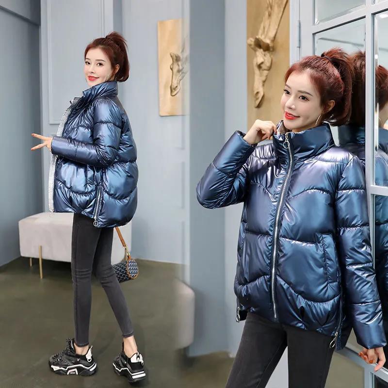 Shiny Down Jacket Winter Fashion Loose Korean Style Stand-up Collar Disposable Short Cotton Jacket