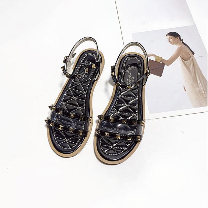 Flat Sandals Slippers Women Summer All-match One Word Buckle Rivet Fashion Ladies Roman Sandals