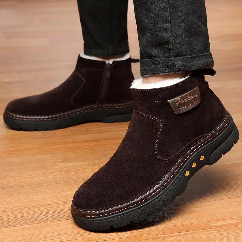 Snow Boots Men's Fur One Non-slip Warmth and Velvet Thick Winter Shoes Leather Wool Men's Cotton Shoes