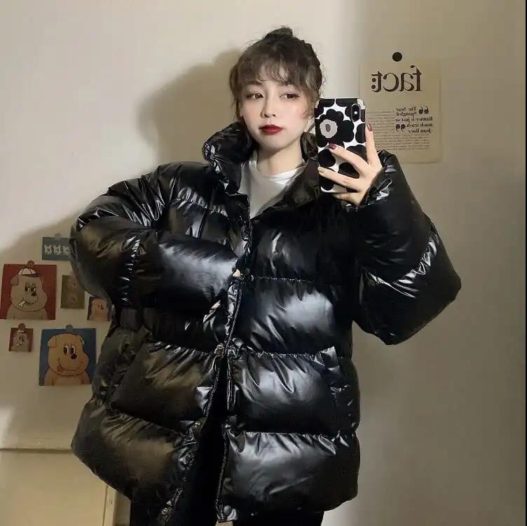 Winter Korean Version of The Net Red Thickened Bright Face Loose Stand-up Collar BF Wind Long-sleeved Cotton Jacket Women