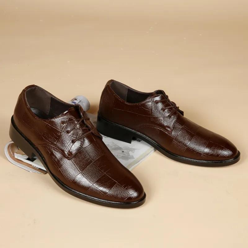 Men's Leather Shoes British Style Pointed Business Formal Leather Shoes Youth Students Comfortable Breathable Leather Shoes Wedding Groom Shoes