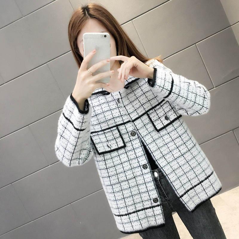 Non-shedding Autumn and Winter Women's Imitation Mink Fleece Sweater Women's Knitted Cardigan Jacket Thickening