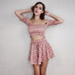 2pcs/set Women Sexy Skirt Suit Sexy Off-shoulder Crop Top + Mini Skirt  Two-piece Set Female Plaid Outfits