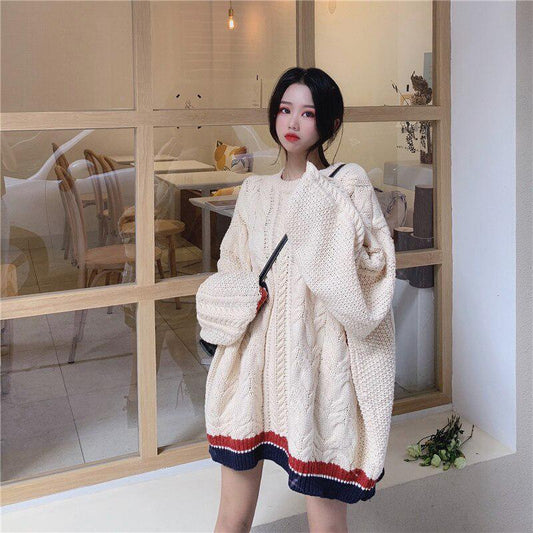 Autumn Long Oversized Knitted Sweater Women Harajuku Pullover Pull Femme Hiver Plus Size Streetwear Plus Size Korean