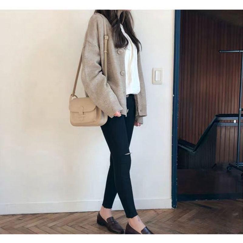 Spring and Autumn Fashion Top Loose V-neck Jacket Cardigan Simple Female Student Sweater