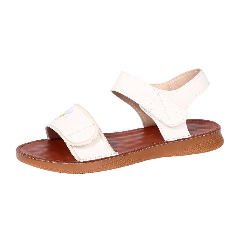 Soft Bottom Sandals Female 2020 Velcro Flat Bottom Students Korean Version of Beef Tendon Bottom Leather Flat Heel Sandals