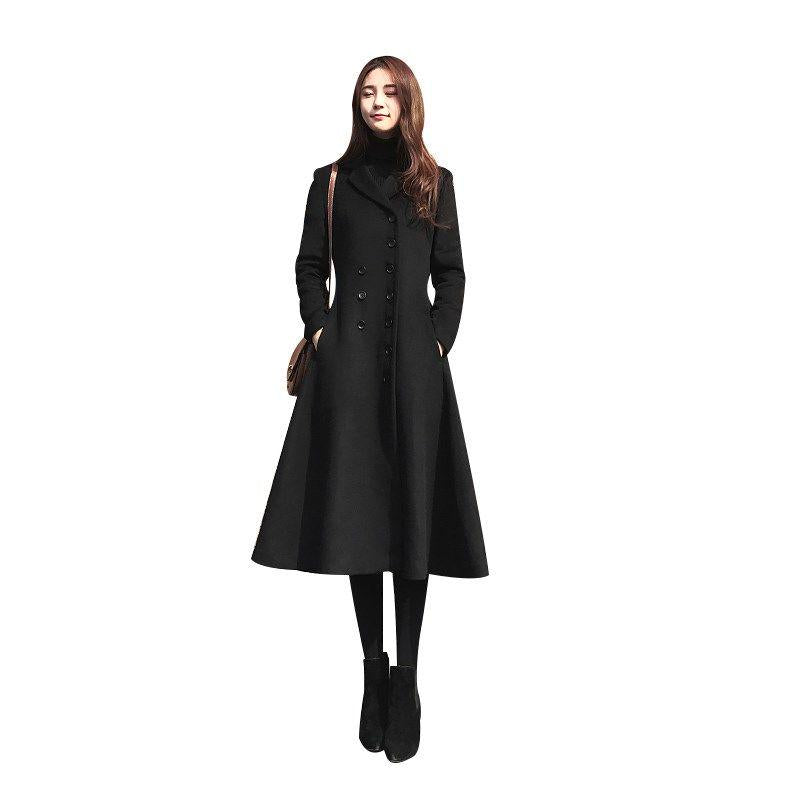 Coat Female 2019 Black Long Paragraph Over The Knee Coat Winter Double-breasted Woolen Coat Jacket