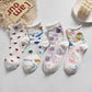 Four Pairs of Women's White Curled Tube Socks Cartoon Embroidery Pile Socks