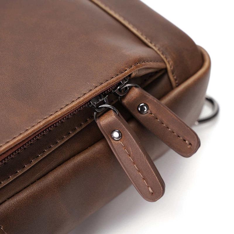 Chest Bag Men Coffee Large Capacity Multi-pocket Soft Leather Shoulder Bag Outdoor Sports Pockets