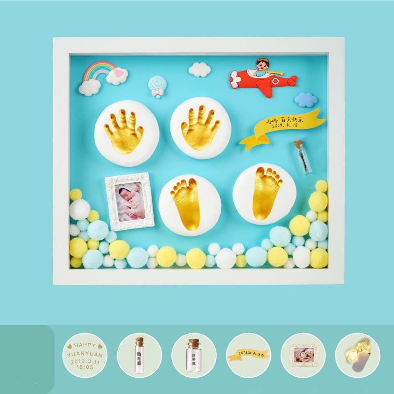Baby's Hand and Foot Impression Mud Fetal Hair Souvenir Photo Frame Newborn Baby's Hand and Foot Impression Permanent Full Moon Hundred Day Gift