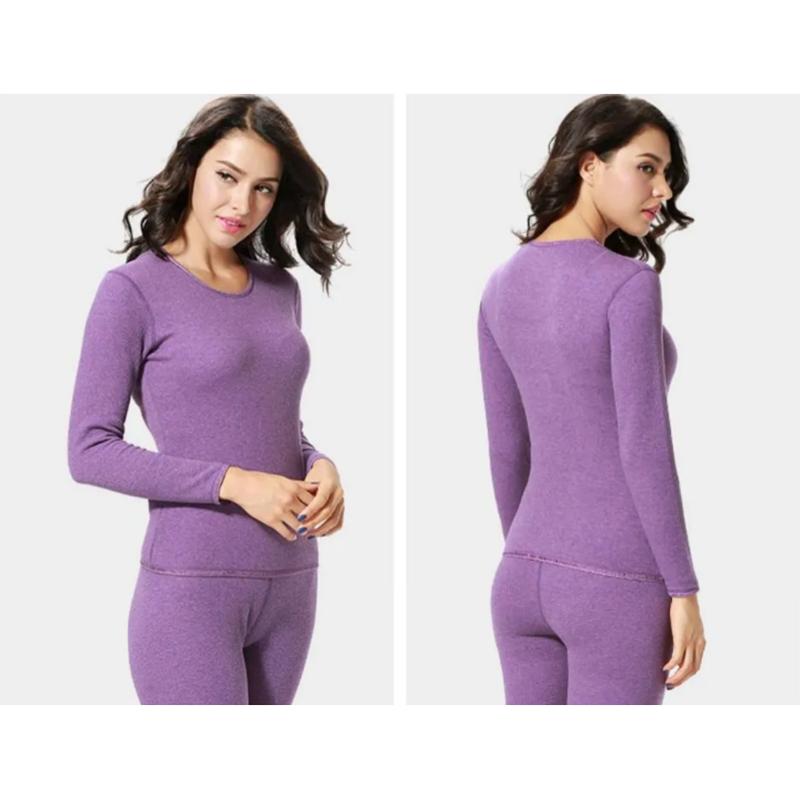 Women's Thermal Underwear Body Temperature Underwear Cotton Wool Thick Autumn and Winter Round Neck Bodysuit Long Sleeves Warm Pajamas Slim Trousers