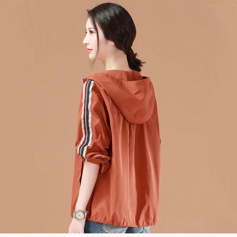 Women's Hooded Baseball Jacket Spring Casual Jacket Loose Top Solid Color Zipper Anti-wrinkle Jacket