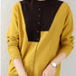 Autumn Women's Round Neck Knitted Tops Women Loose Slim Fit Color Matching Sweater Women's Long-sleeved  Design Sense